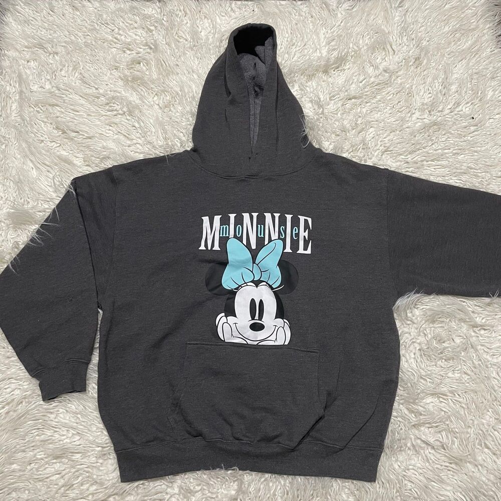 Disney Minnie Mouse Peeking Pullover Hoodie in Dark Gray XL